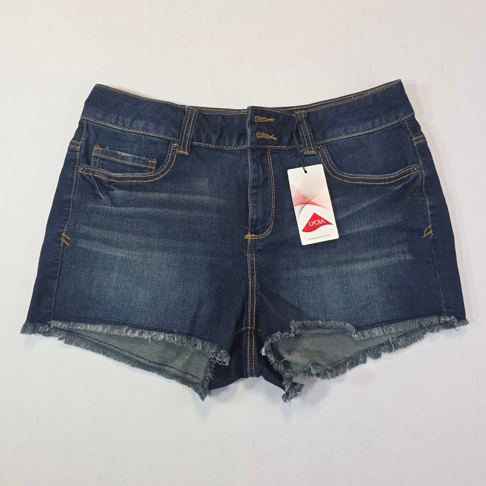 NWT Mudd FLX Stretch Dark Wash Frayed Hem Denim Shorts Size 15